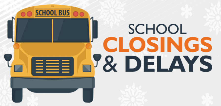 School Closings & Delays text with picture of school bus